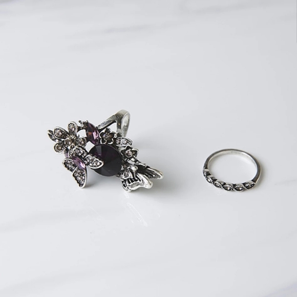 2Pcs/set Crystal butterfly retro index finger ring - Picture 5 of 9